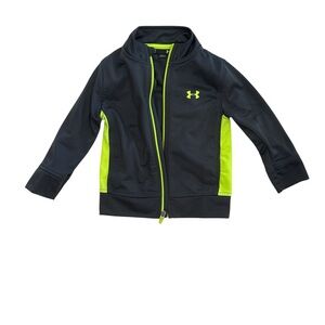 Under Armour Boys Zip Up Fleece Jacket - Charcoal and Neon Green